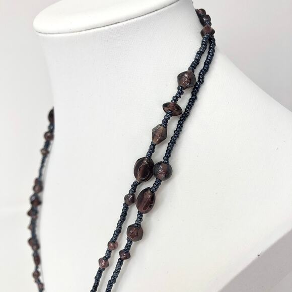 Beaded Opera Necklace Dual Strand Vintage No Clasp Earth Tones Vintage - Picture 6 of 7
